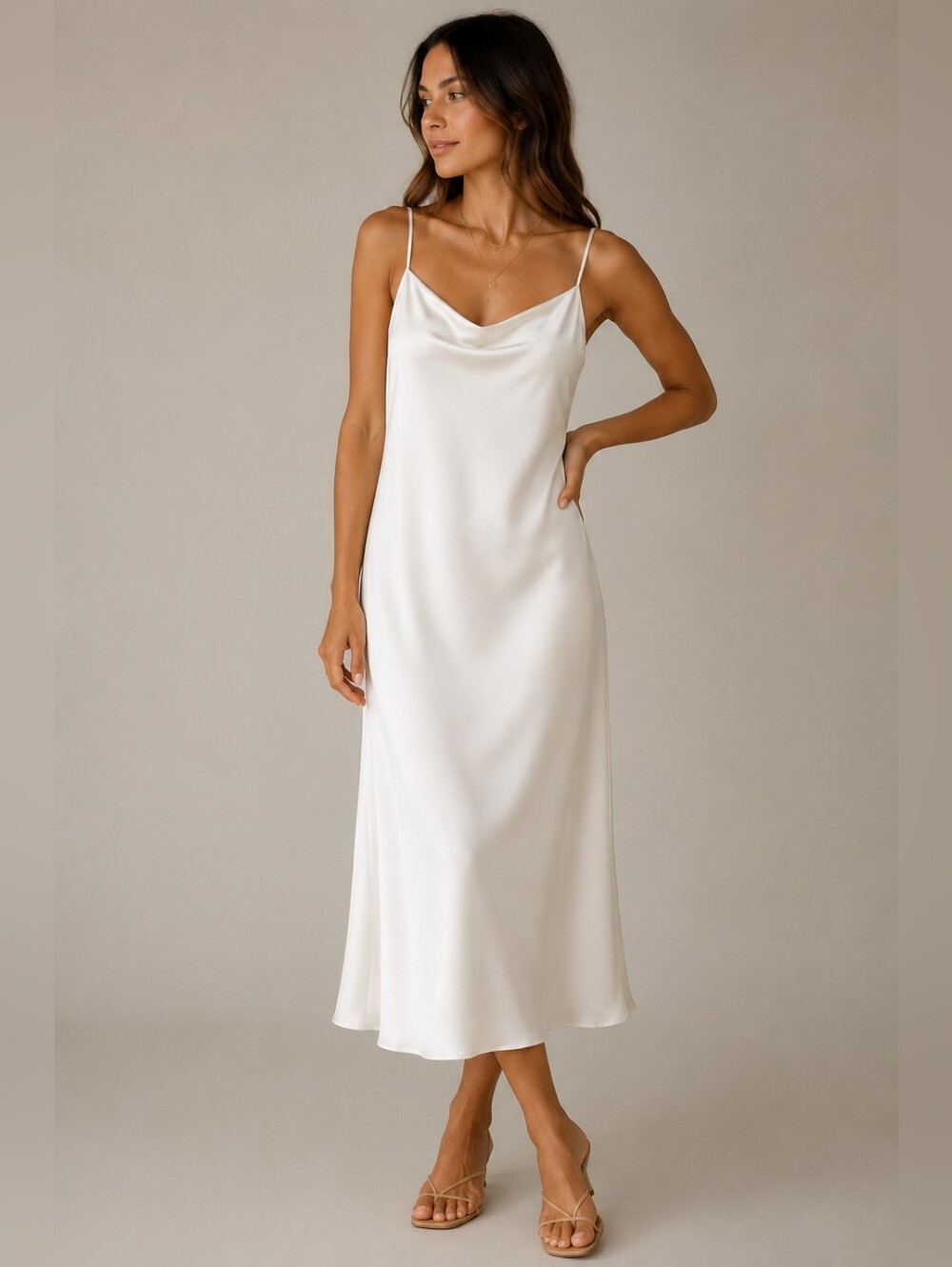 H&M | Satin Cowl Slip Dress in Ivory, Size M